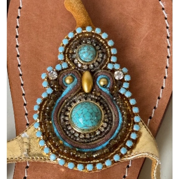 Mystique Beaded Thong Sandals Turquoise Embellished Gold Straps Size‎ 7 - Picture 7 of 7